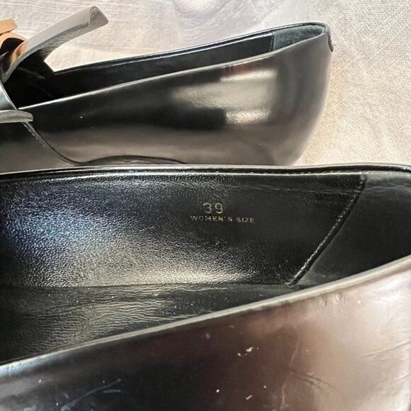 Tod's black patent leather shiny‎ gold metal buckle strap wedge Loafers size 39 - Picture 5 of 12